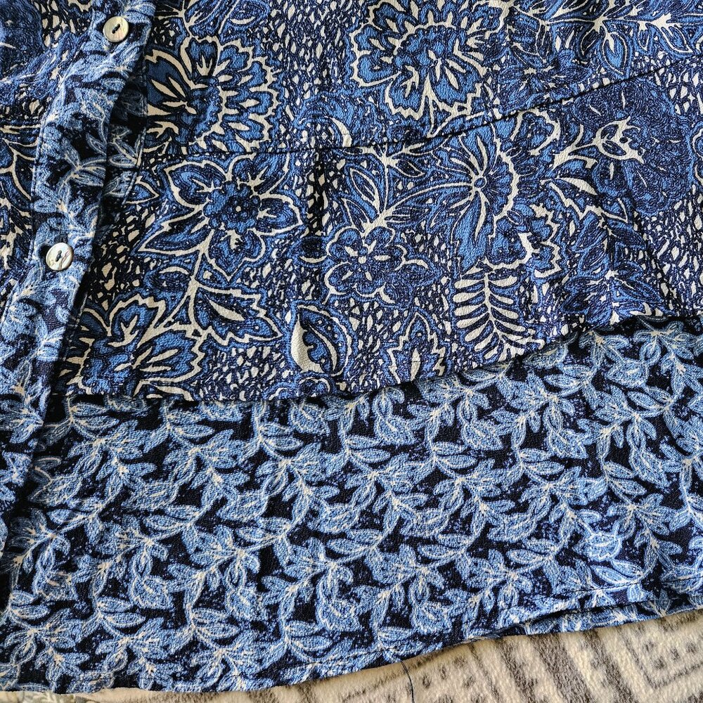 Habitat Clothes New with Tags Size L Blue Floral Top Ruffle Hem Contrasting - Picture 5 of 9